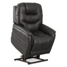 A black recliner with the seat up.
