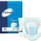 A box of tena super pads with the package open.