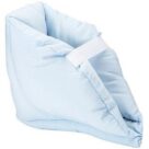 A light blue pillow with white trim on top of it.