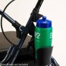 A close up of a water bottle holder on a bicycle