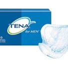 A box of tena for men with the package next to it.