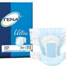 A box of tena ultra pads next to the package.